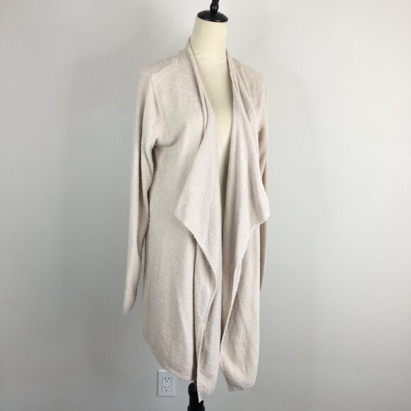 BAREFOOT DREAMS Light Taupe/Dark Cream Bamboo Chic Lite Robe Open Cardigan - Picture 1 of 9